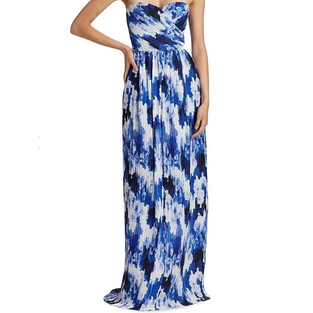 ML Monique Lhuillier Esme Crinkle Chiffon Strapless Gown Blue Rose Size 4 NWT